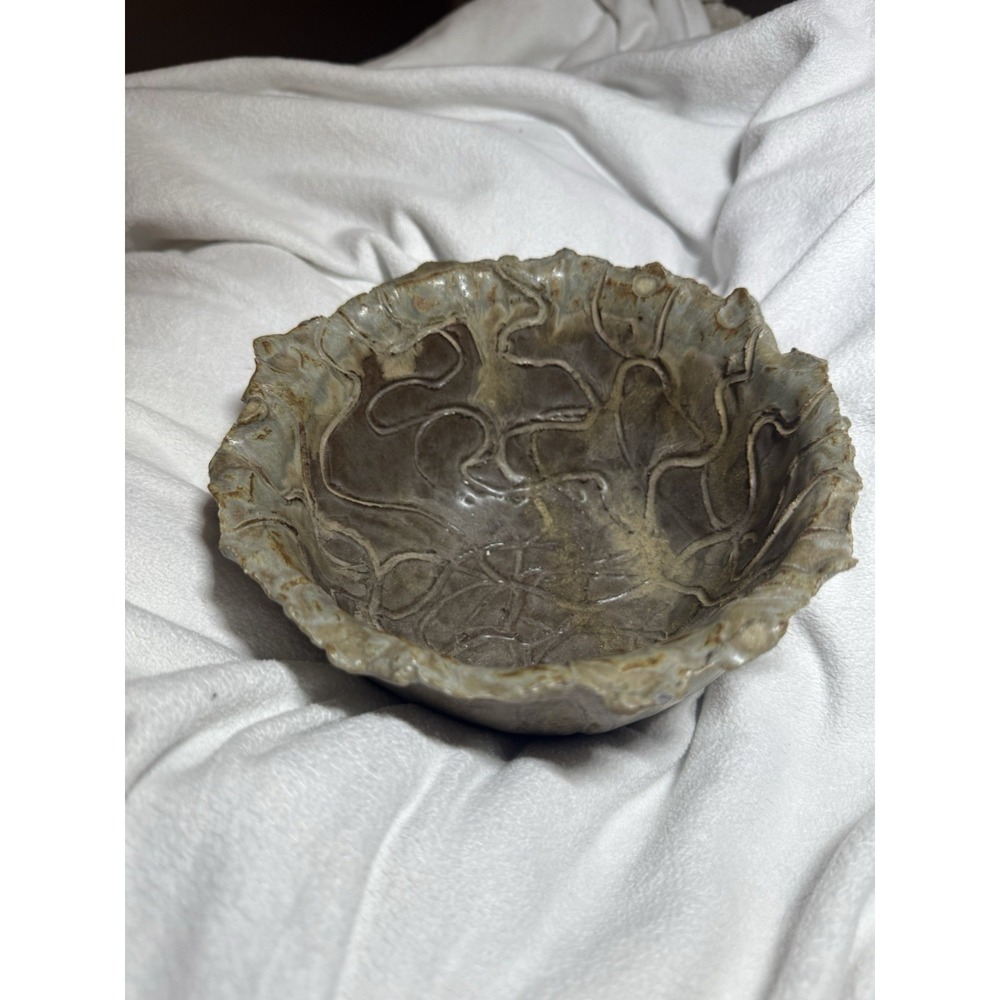 Handmade Ceramic Bowl with Organic Design. Studio Pottery Cabbage Leaf Bowl